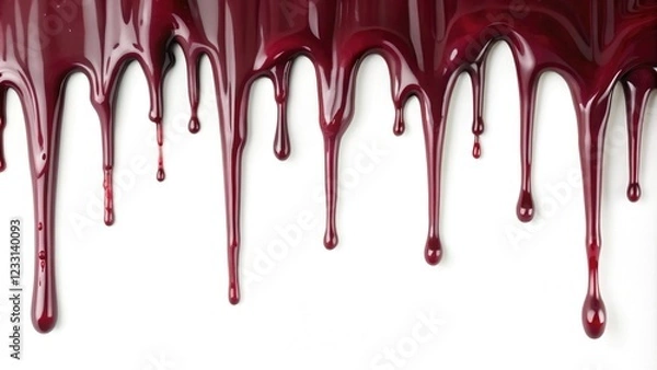 Fototapeta maroon dripping slime isolated white background, messy terrain, red muck