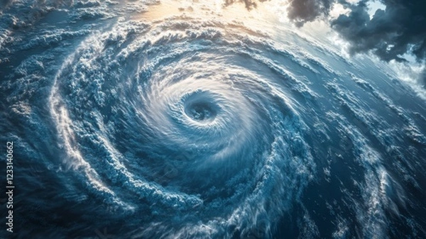 Obraz Powerful cyclone swirling over the ocean.