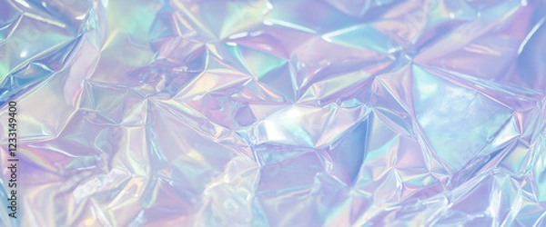 Fototapeta A holographic gradient background with soft pastel colors, blending subtle rainbow and purple hues. The gentle transitions create an ethereal, dreamy effect, giving the design a light, otherworldly fe