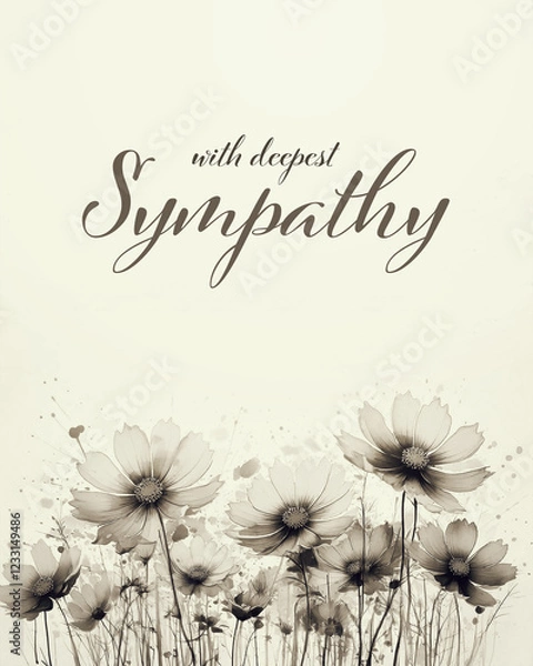 Fototapeta Sympathy card with cosmos flowers