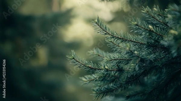 Fototapeta Lush Evergreen Forest Branches with Soft Focus and Natural Light