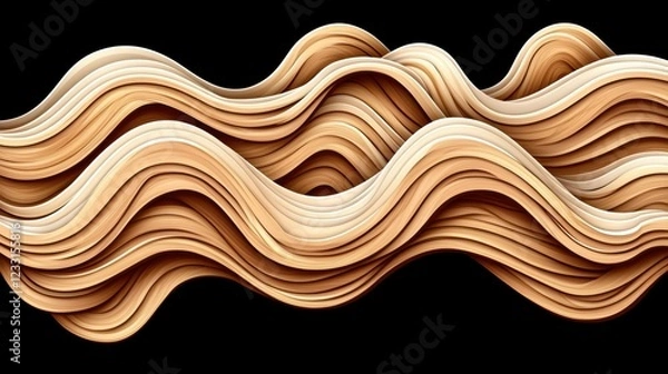 Fototapeta Flowing waves of wood texture artistic design abstract composition studio setting close-up view visual harmony