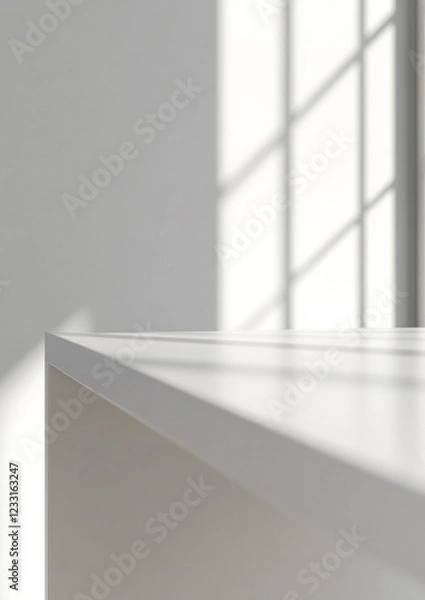 Fototapeta Minimalist White Laminate Desk in Studio - Perfect Product Display Backdrop | Clean, Versatile 3D Rendering for Modern Designs