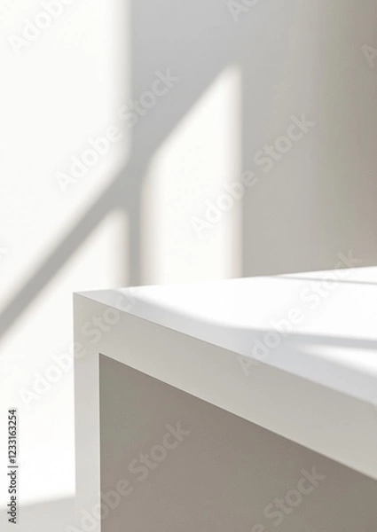Fototapeta Minimalist 3D Rendering of a White Laminate Desk in Bright Studio - Perfect for Product Displays and Presentations
