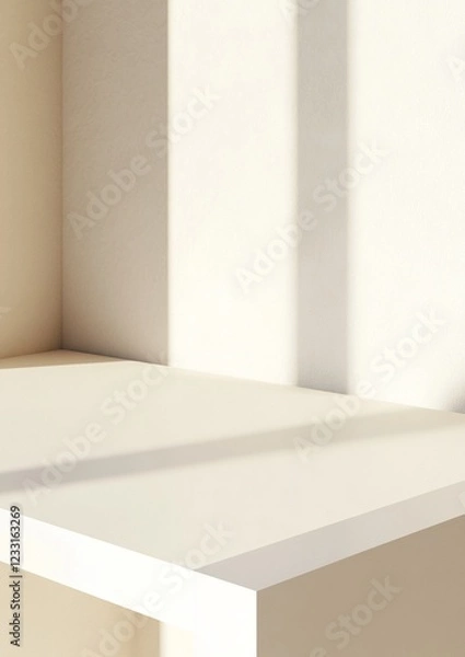 Fototapeta Minimalist 3D Rendering of White Laminate Desk in Bright Studio - Perfect Backdrop for Product Displays & Presentations