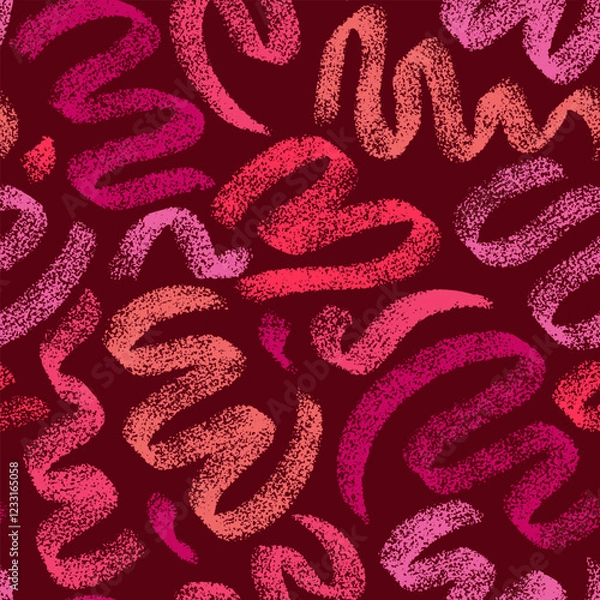Fototapeta Abstract textured hand drawn swirl shapes background in shades of red. Vector seamless pattern with artistic wavy lines. Minimalistic hand drawn backdrop.