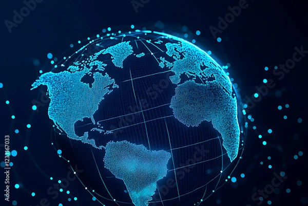 Obraz Futuristic glowing wireframe of an AI-powered language translator concept