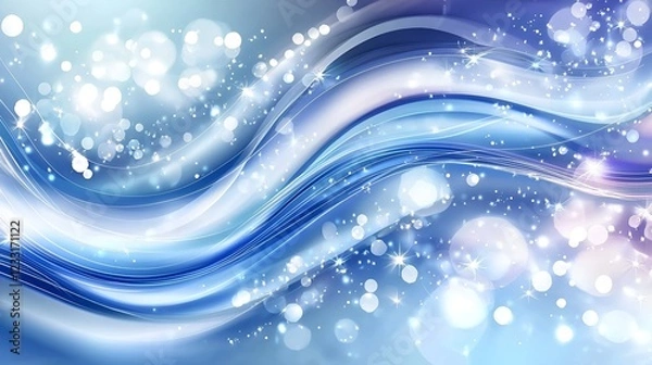 Fototapeta Blue wave abstract background, winter sparkle, holiday design