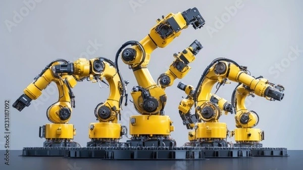 Obraz industry of industrial welding robots in production line manufacturer factories.
