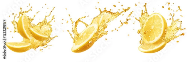Fototapeta Lemon soda splashes isolated on transparent background