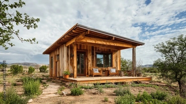 Fototapeta Rustic Cabin Retreat in the Desert Landscape