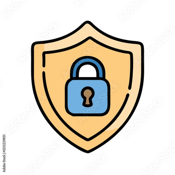 Obraz Lock shield icon with blue and beige colors representing security and protection in a reliable design