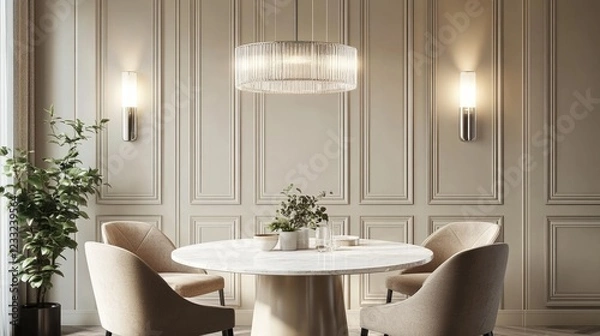 Fototapeta Elegant Dining Room with Modern Chandelier