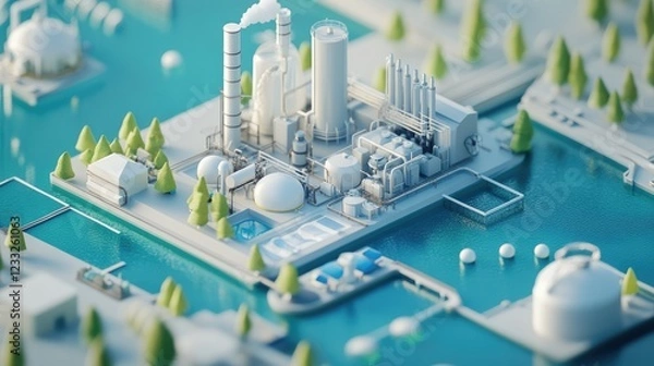 Fototapeta isometric a visual demonstration of how hydrogen energy is used in the desalination process, with clean energy diagrams