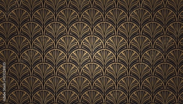 Fototapeta Elegant Art Deco Seamless Pattern Abstract Vector Background with Geometric Damask Texture, Showcasing a Retro Futuristic Mood