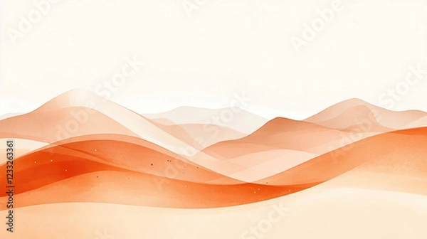 Fototapeta Minimalist illustration of hills in warm tones with watercolor effect on a light background. Generated with AI.