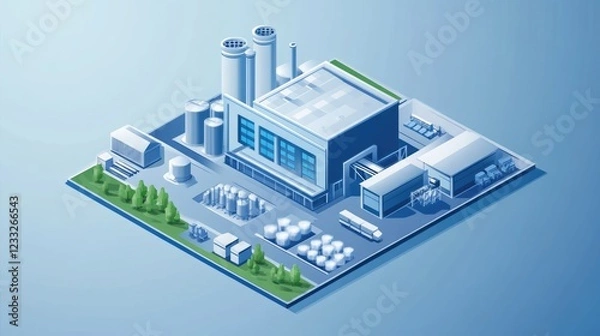 Fototapeta Isometric vector illustration depicting digital control technology optimizing maintenance facilities in the manufacturing industry Shows modern smart factory manufacturing facilities