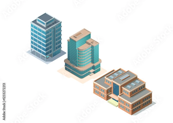 Fototapeta Set of isometric modern building