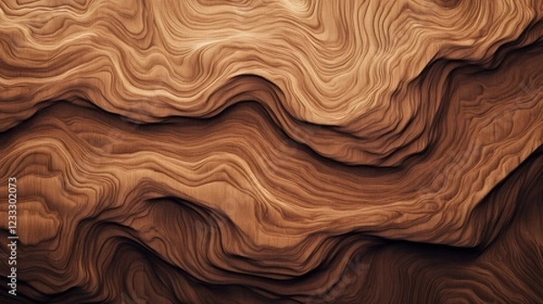 Fototapeta Abstract wavy wooden texture with a layered and flowing design in brown shades