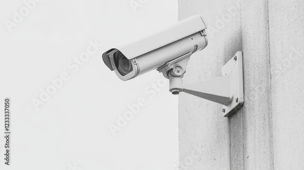 Fototapeta Modern surveillance camera mounted on a concrete wall against a bright sky, ensuring security