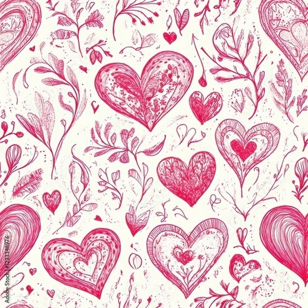 Fototapeta Repetitive heart pattern seamless background for Valentine’s Day fabric gift wrapping paper design