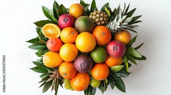 Fototapeta Colorful fruit arrangement on white background, ideal for healthy eating promotions