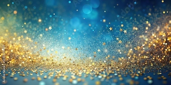 Fototapeta Colorful abstract background with delicate gold glitter sparkles scattered across a serene blue canvas , gradient