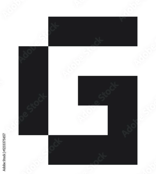 Fototapeta black font letter G with pixel 8bit style