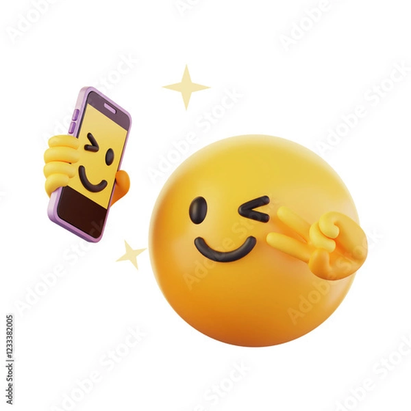 Fototapeta 셀카를 찍는 3D 이모지 아이콘