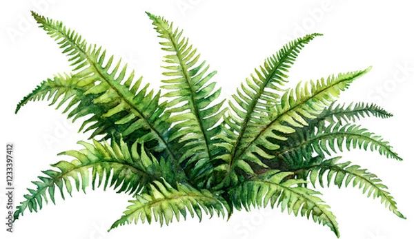 Fototapeta 4 ferns, watercolor clipart on a white background, with defined edges. 