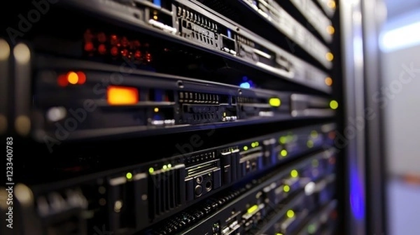 Obraz Powerful Server Rack Close Up Technology Data Center Network