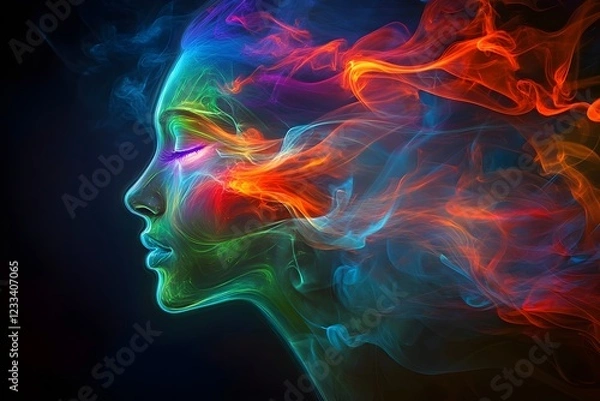 Fototapeta Abstract woman’s face formed from swirling smoke and ethereal fire