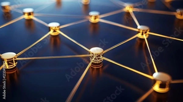 Fototapeta Golden Network Connections in Abstract Technology Background Design