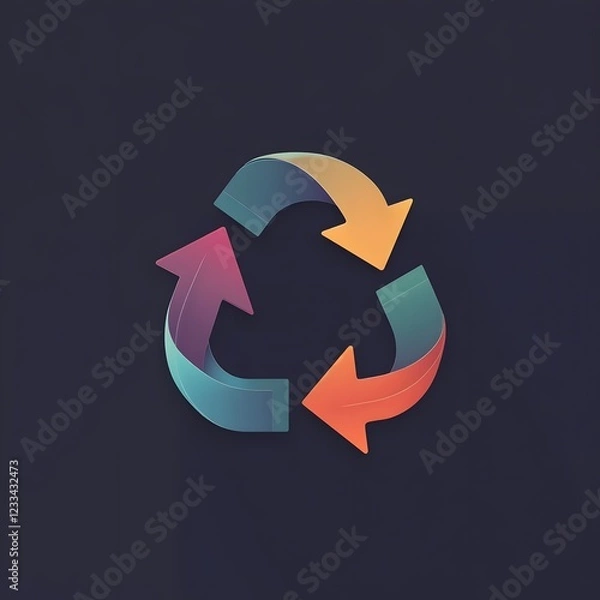 Fototapeta Recycling symbol with green, blue, and orange arrows on a dark background. Generated by AI