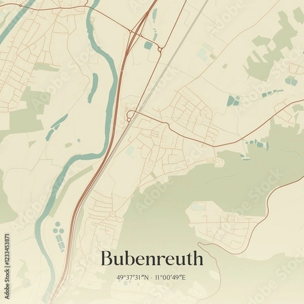 Obraz Vintage map of Bubenreuth, Germany.