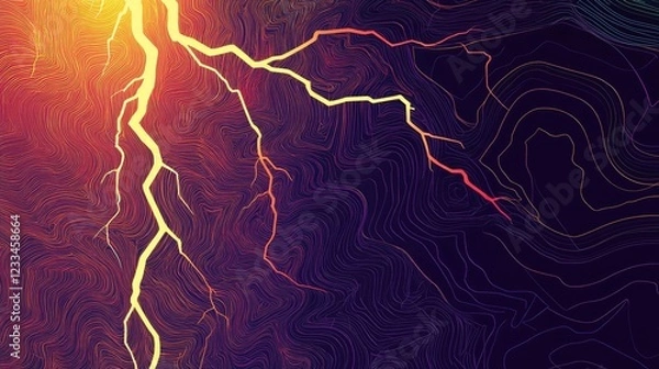 Fototapeta Lightning icon depicted in a continuous line drawing style, portraying a line art representation of a lightning bolt in vector illustration against an abstract background.