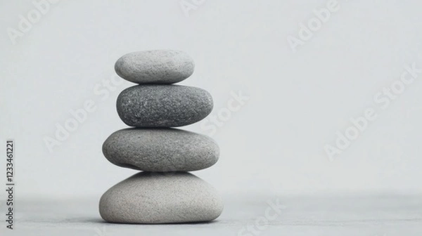 Fototapeta A serene stack of smooth stones in a minimalist setting, symbolizing balance and tranquility