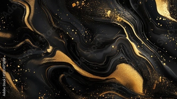 Fototapeta Liquid marble design abstract painting background with gold splash texture.