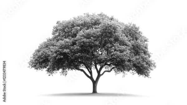 Fototapeta Solitary oak tree, white background, nature, peaceful scene, website design