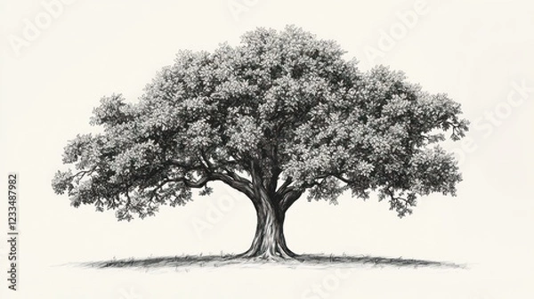 Obraz Majestic Oak Tree, field background, nature illustration, design