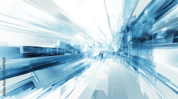 Fototapeta Abstract blue digital city, futuristic tunnel, speed, technology background, website banner