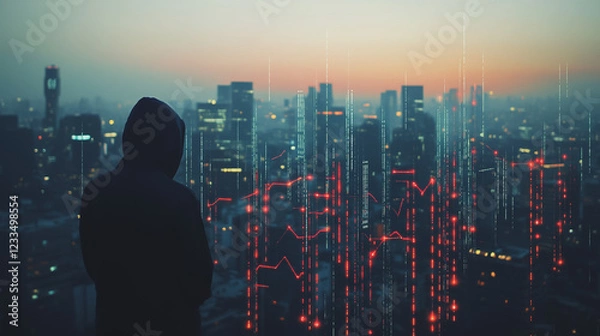 Fototapeta Hacker are planning to hack and attack networks and cyber security systems Smart digital city with connection cyber security network reciprocity over the cityscape . future smart wireless digital city