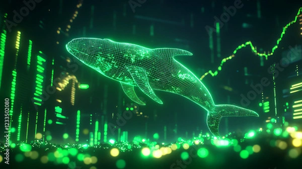 Fototapeta Glowing Digital Whale in Financial Data Visualization