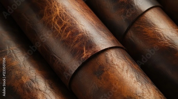 Fototapeta Rolled brown leather texture.