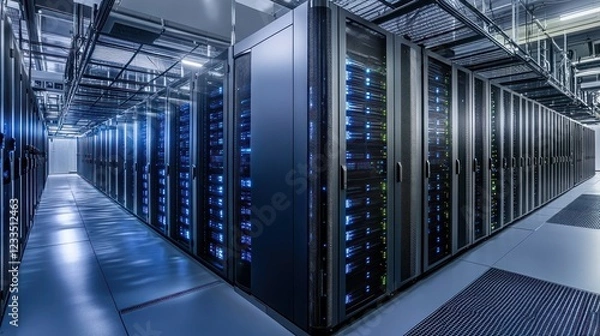 Obraz Inside a Modern Data Center: Rows of Servers Illuminate the Technological Landscape