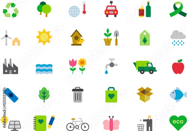Obraz ENVIRONMENTALISM & GREEN ISSUES colored flat icons