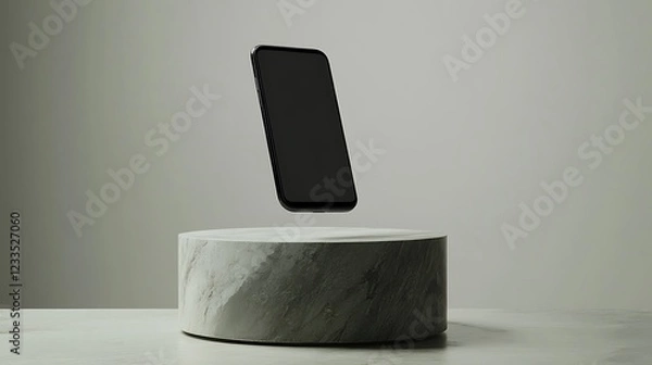 Obraz Floating phone on stand, studio shot, mockup use