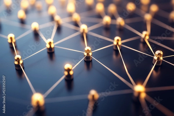 Fototapeta Interconnected Golden Nodes Network Abstract