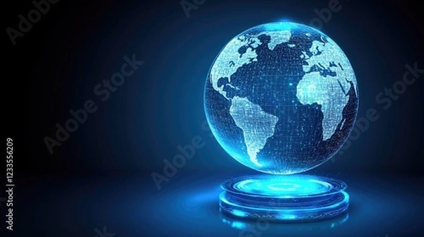 Fototapeta Global network connection, digital earth, futuristic technology, dark background, website header