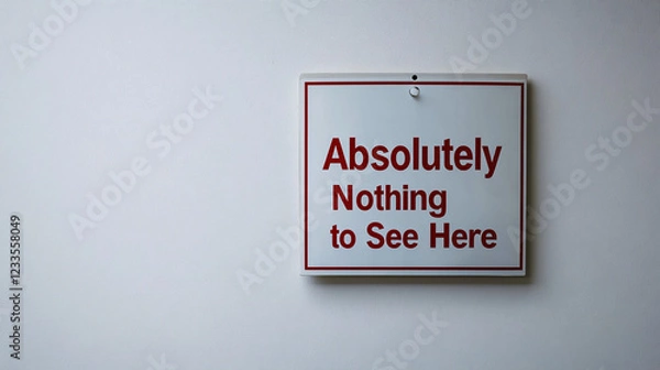 Obraz white wall with a red and white sign that reads absolutely nothing to see here